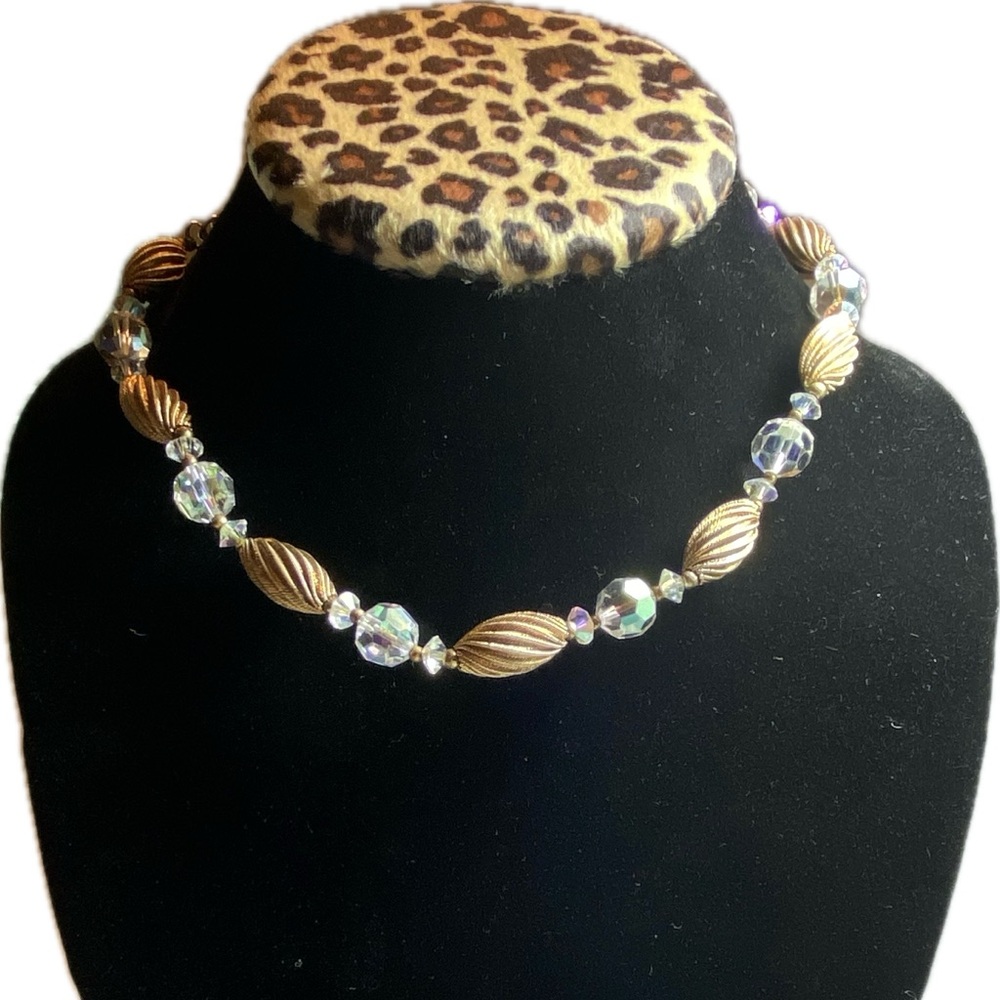 Lisner Vintage 16” crystal and golden bead necklace.